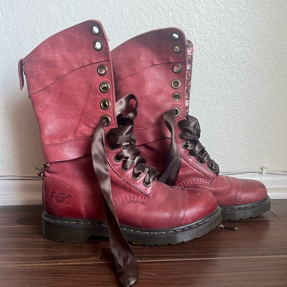 Dr Martens Red/Maroon Floral Fold Over